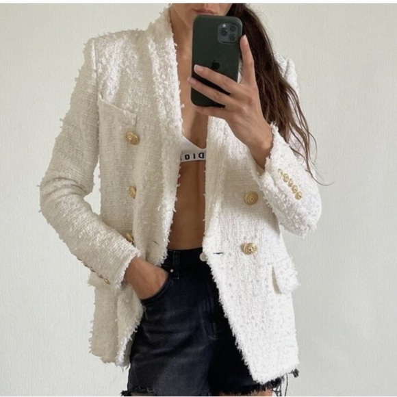 😍Authentic SOLD OUT Balmain subtle white tweed blazer gold buttons size 44 Euro - Picture 2 of 16